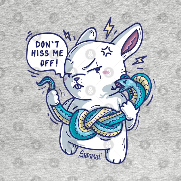 Rabbit with cobra snake saying "Don't hiss me off" funny snake pun by SPIRIMAL